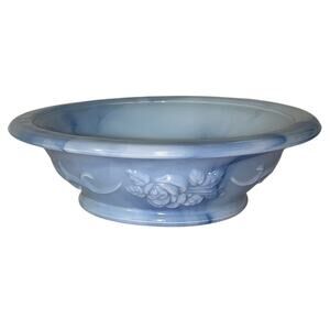 Vintage Avon Victoriana Soap Dish Trinket Bowl Blue And White Marbled Milk Glass